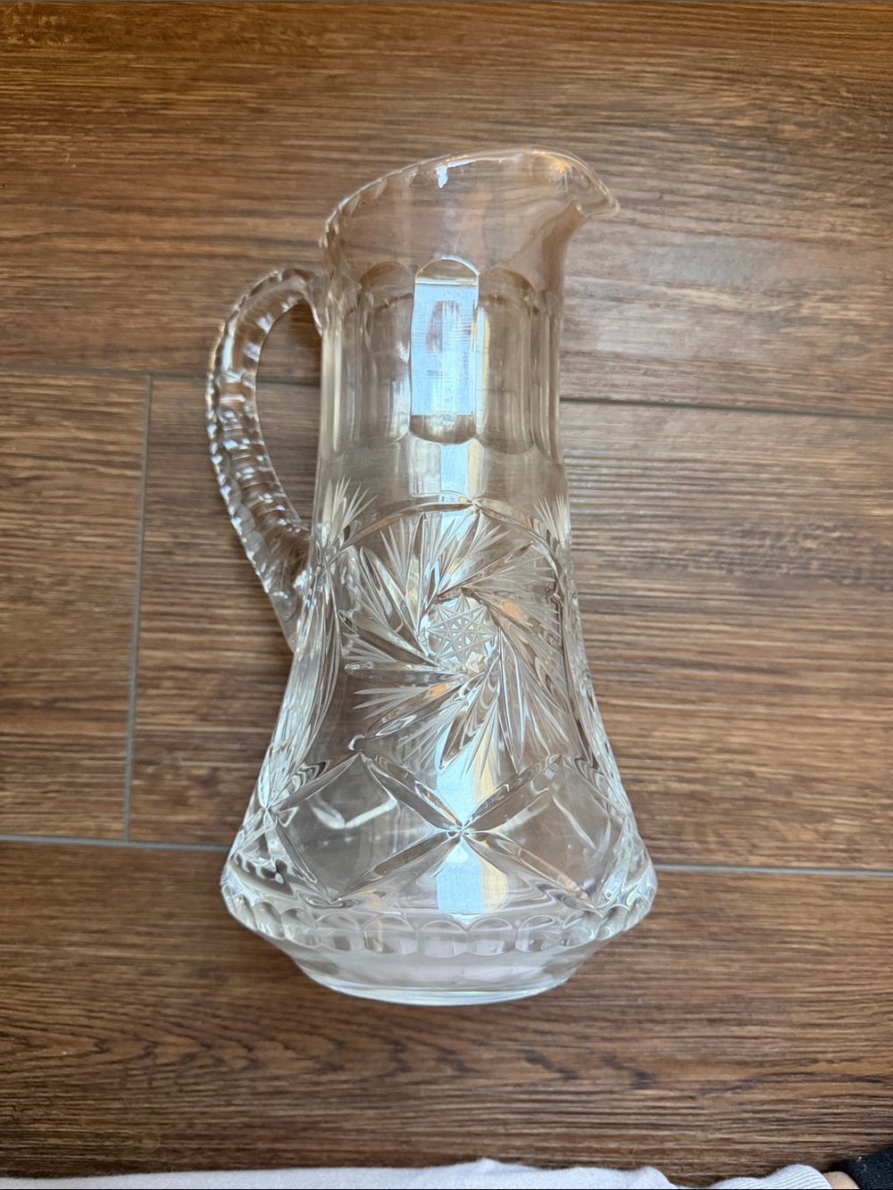 Clear Cut Glass Pitcher with Starburst Pattern